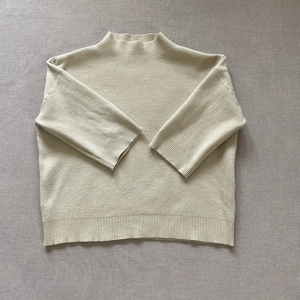 Brand Bazar cream quiet luxury cozy mock neck sweater top.